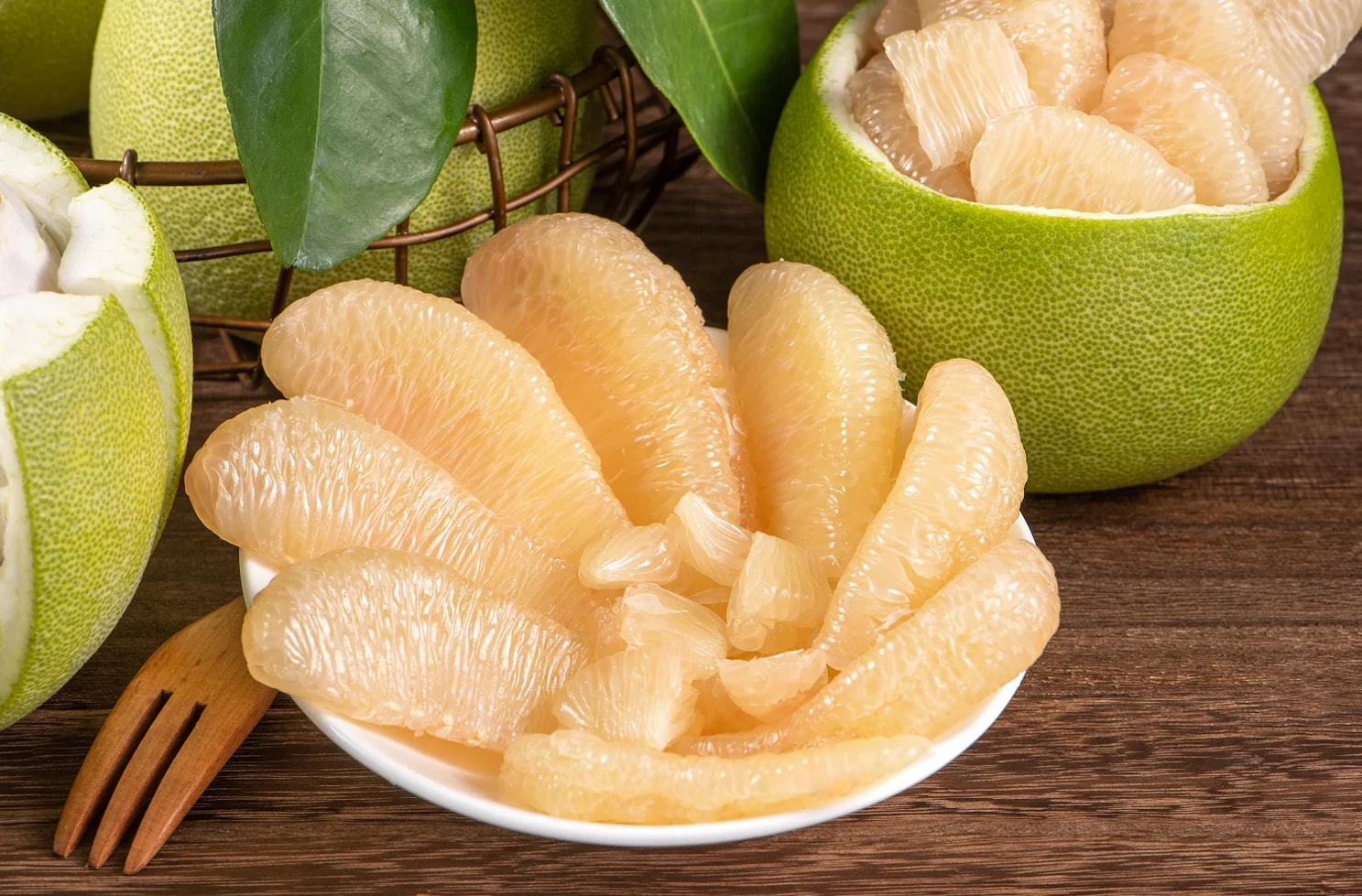 The large citrus with a mild sweetness and refreshing tang, offering a delicate balance of flavor with a juicy, tender interior